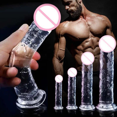 Transparent Dildos Sex Toys Realistic Huge Transparent Jelly Dildo Fake Dick Penis Sucker Butt Plug Sex Toys for Woman