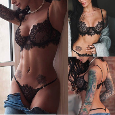 2020 Hot Sexy Lingerie Set Lace Spaghetti Bra Top and Fishnet G-string Underwear Women Sex Clothes Mesh Exotic Sets Costumes