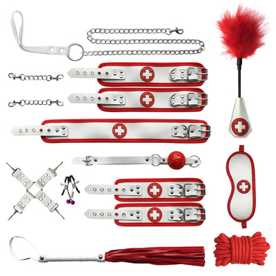 Bdsm Set Sex Toys for Woman Men Role Play Bondage Kit Erotic Cosplay Leather Handcuffs Ankle Cuff Mouth Gag Nipple Clamps Collar