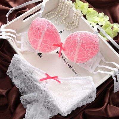 Bras Set Lace Underwear Set Sexy Deep V Brassiere Thick Lingerie Set Push Up Bra Panties Sets Embroidery Purple Pink Black Women