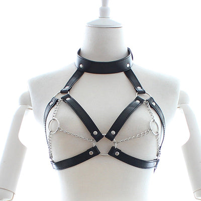 Erotic BDSM Sex Toys for Couples Leather Bra Flirting Sex Game Fetish Chest Bondage Metal Ring Lingerie Sexy Underwear Sex Tools