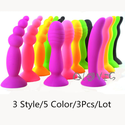 3pcs/lot fluorescence colour anal plug sucker silicone butt plug beginners anal sex toys beads stopper adult sex products