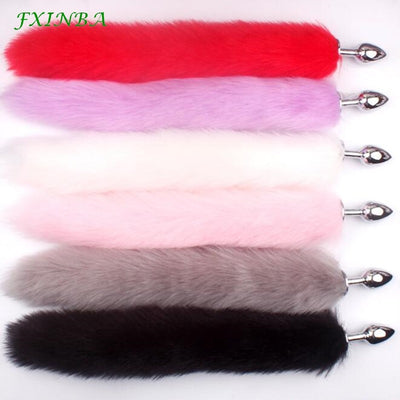FXINBA 46cm Anal Fox Tail Stainless Steel Anal Buttplug Tail Sex Toys for Women Man Couple Gay BDSM Toy Cosplay Anal Tail