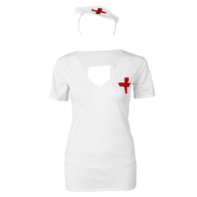 G-string+hat+nurse Cloth White V Collar Sexy Erotic Lingerie Nurse Uniform Costumes Women Lingerie Nightdress Sex Erotic Cosplay