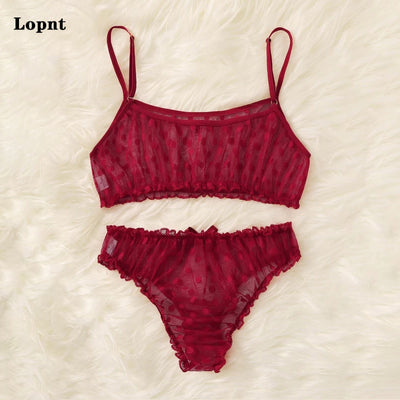 LOPNT New Sexy Lingerie Erotic Underwear Polka Dot Mesh Frill Trim Lace Lingerie Set Top Lace Invisible Bra  Bras for Women