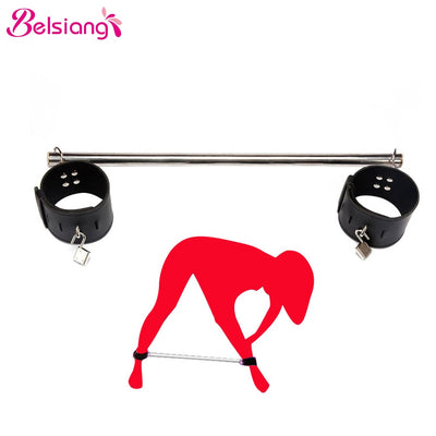 Leather Ankle Cuffs Stainless Steel Spreader Bar Bdsm Women Fetish Bondage Restraint Sex Toys For Couples Wrist cuffs Adult Game