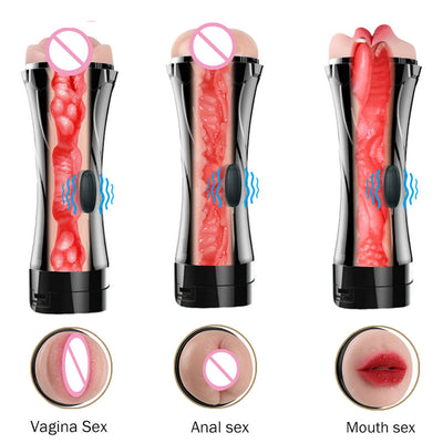 Male Masturbation Cup Mouth Vaginal Anal Silicone Masturbator Vagina Real Pussy Vibrator Sex Toys for Men Adult Oral Masturbador