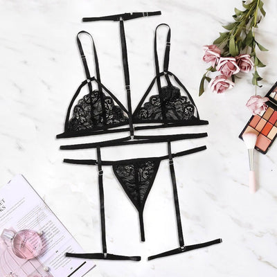 Micro Bikini Women Sexy Lingerie Set Plus Size V-neck Bra Thong Garter Lingerie Set Red Underwear S-2xl Bra Set Lenceria Mujer