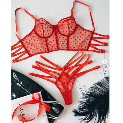 NEW Fashion Womens Sexy Lingerie Lace Mesh See Through Lingerie Babydoll Bandage G-String Underwear Bras Set