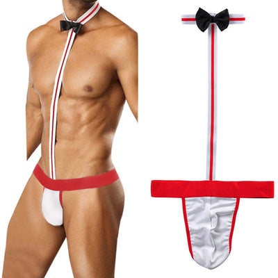 Novelty Sexy thong mens Mankini Thong Underwear Waiter Costume Bodysuit Sexy Lingerie Seamless G-Strings tangas hombres #J05