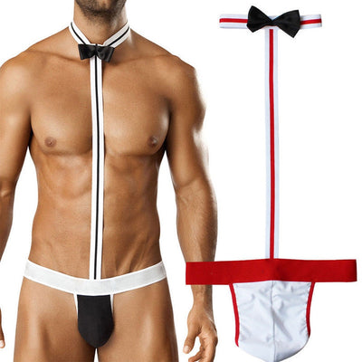 Novelty Sexy thong mens Mankini Thong Underwear Waiter Costume Bodysuit Sexy Lingerie Seamless G-Strings tangas hombres #J05