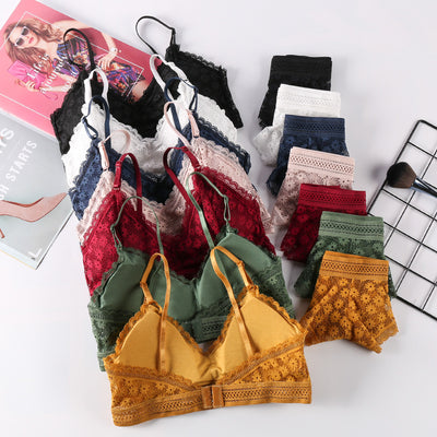 Sexy Lace Bra Sets Women Seamless Bra Ultrathin Panties Padded Bralette Lingerie Soft Briefs Underwear Set Female Intimates #F