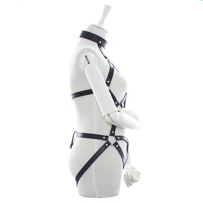 Sexy Women PU Leather Full Harness Restraint Set Bdsm Bondage Gear Lingerie Goth Fetish Harness Halloween Costume Erotic Set