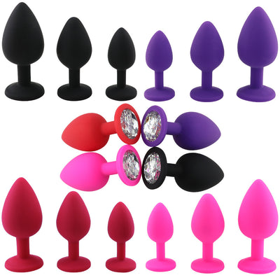 Soft Touch Rubber Butt Anal Plug  Anal Toy Prostate Massager Silicone Anal Trainer with  Crystal Jewelry 3 Different Size S/M/L