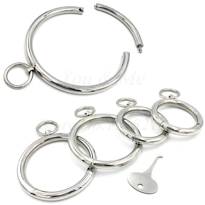 Stainless Steel Neck Collar Metal Handcuff Wrist Ankle Cuff Adult Slave Role Play BDSM Restraint Bondage Sex Toys For Women Men