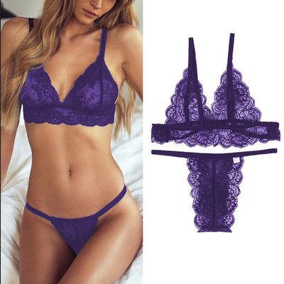 Women Underwear Sexy Lingerie Lace Bralette Bra and Panty Set Femme Crop Top G-string Transparent Brassiere Party See Through